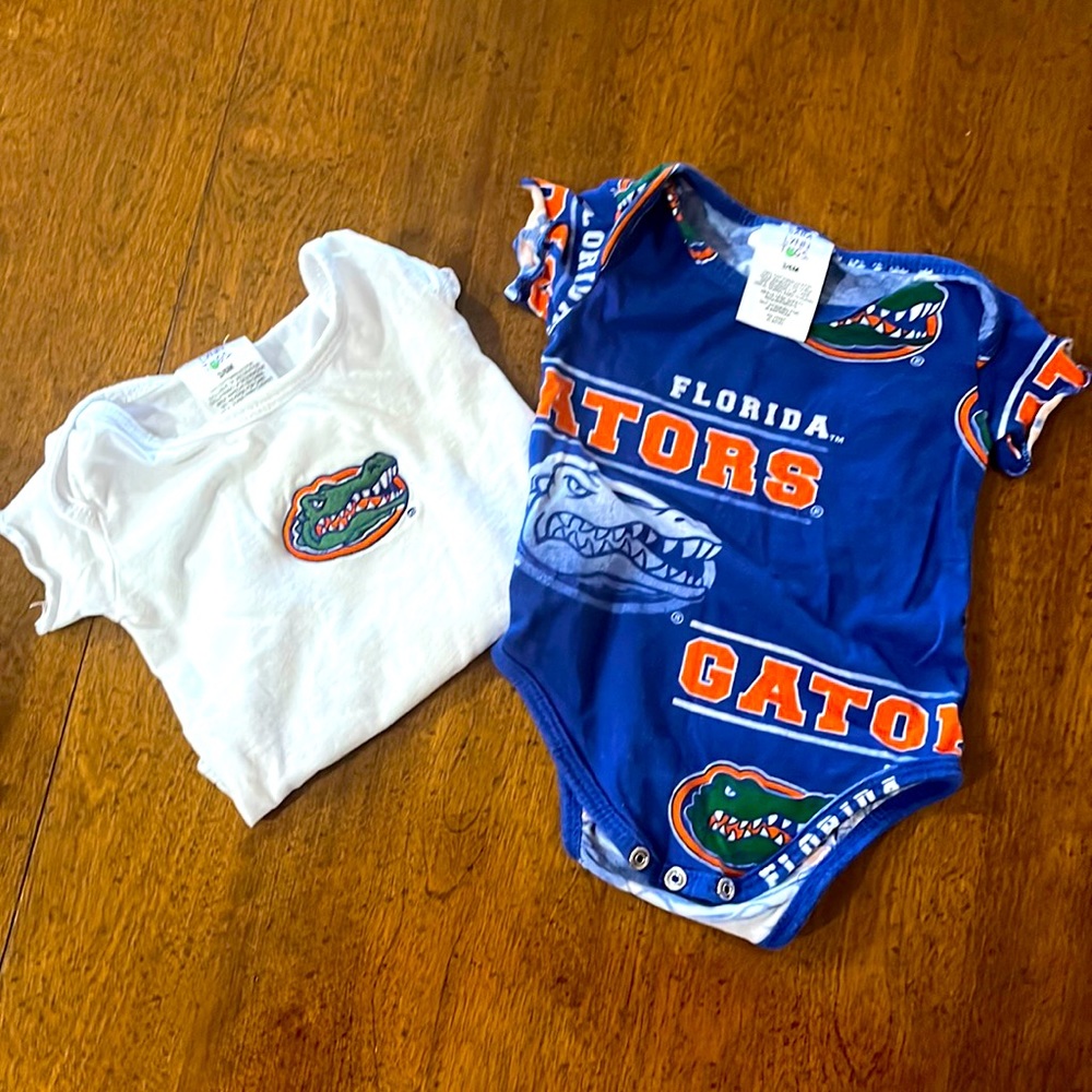 Sara Lynn  Gator onesies. Set of 2. Snaps at bottom.
